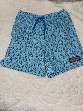 Vineyard Vines-Light Blue Sailboat Print Swim Shorts